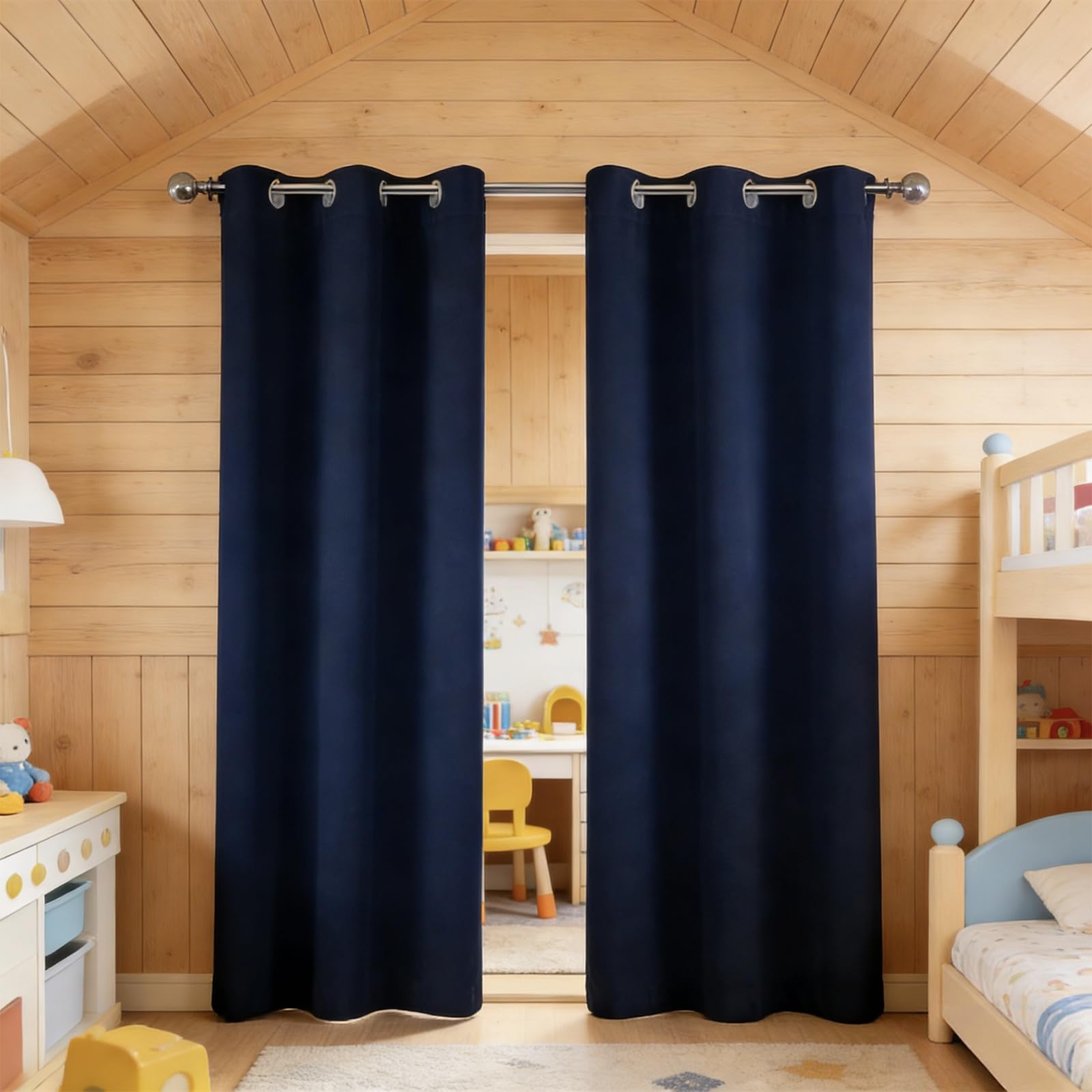 Rideaux cuisine bleu marine doux de 240 x 75 cm pour un intérieur cosy