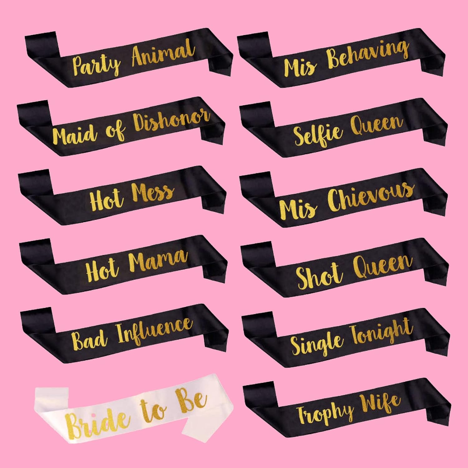 GEMICH Bride sash/Bridesmaid sash(12 Pack), Team Bride sash,Bachelorette sash Set for Bridesmaids,Maid of Honor, Bridal Shower and Hen Party Decorations, Favors,Accessories and Supplies, To be bride