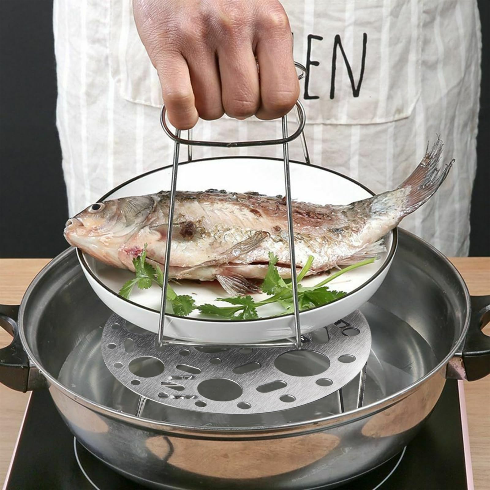 Qaixwuyi Grille Cuisson Vapeur Inox Ronde 17,5cm Avec 50 Feuilles - Panier Vapeur Avec Trou Œufs