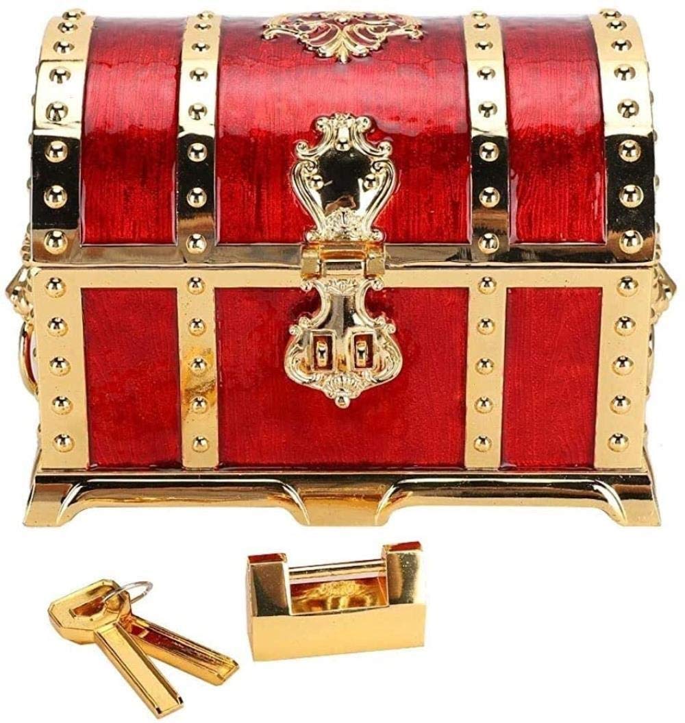 OIFAODAO Vintage wooden jewelry box, Showcase Metal Treasure Chest Vintage Rectangle Zinc Alloy Trinket Jewellery Box Pirate