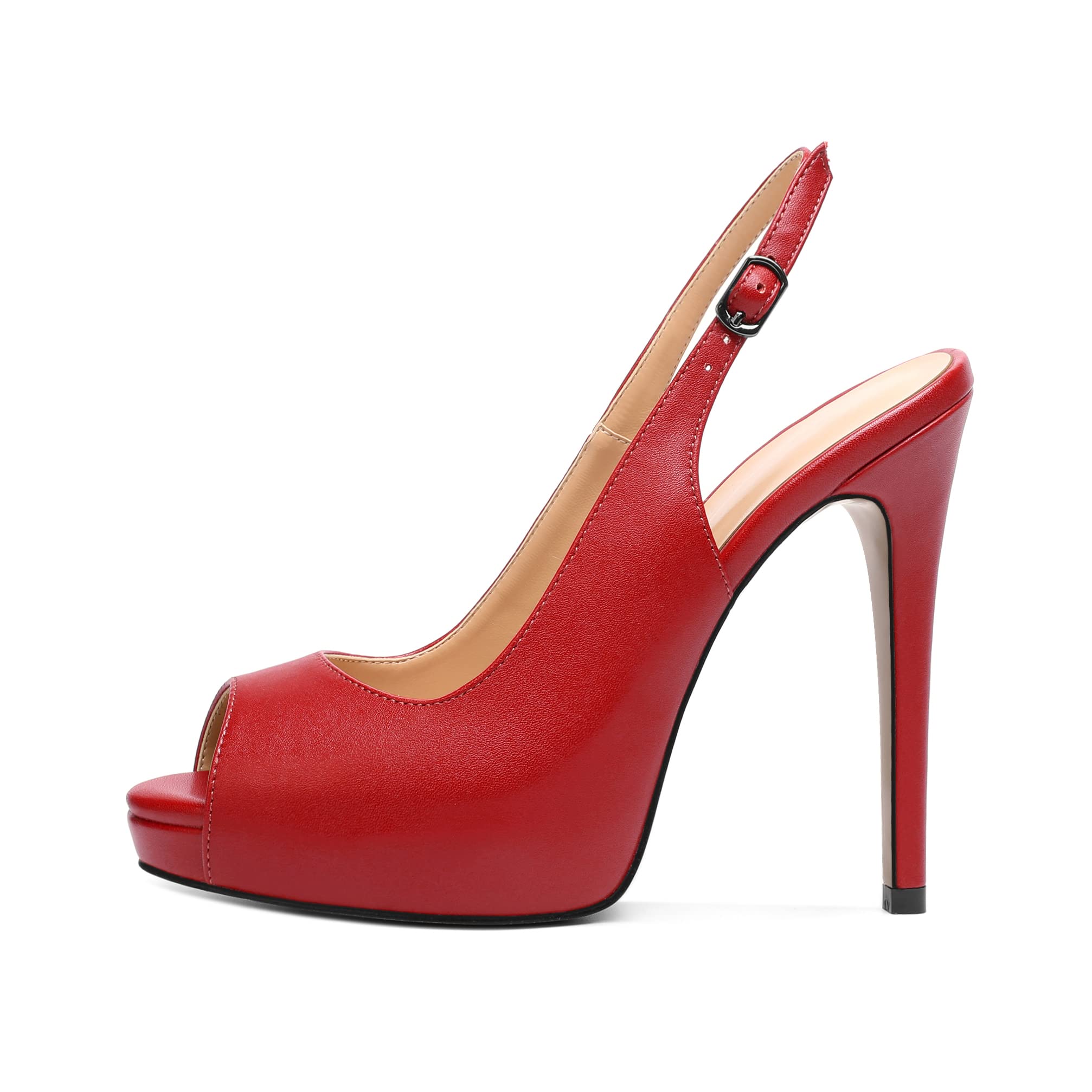Elashe Damen Plateau Sandaletten Peeptoe Slingback High Heels Öffnen Zehe Stiletto Schuhe