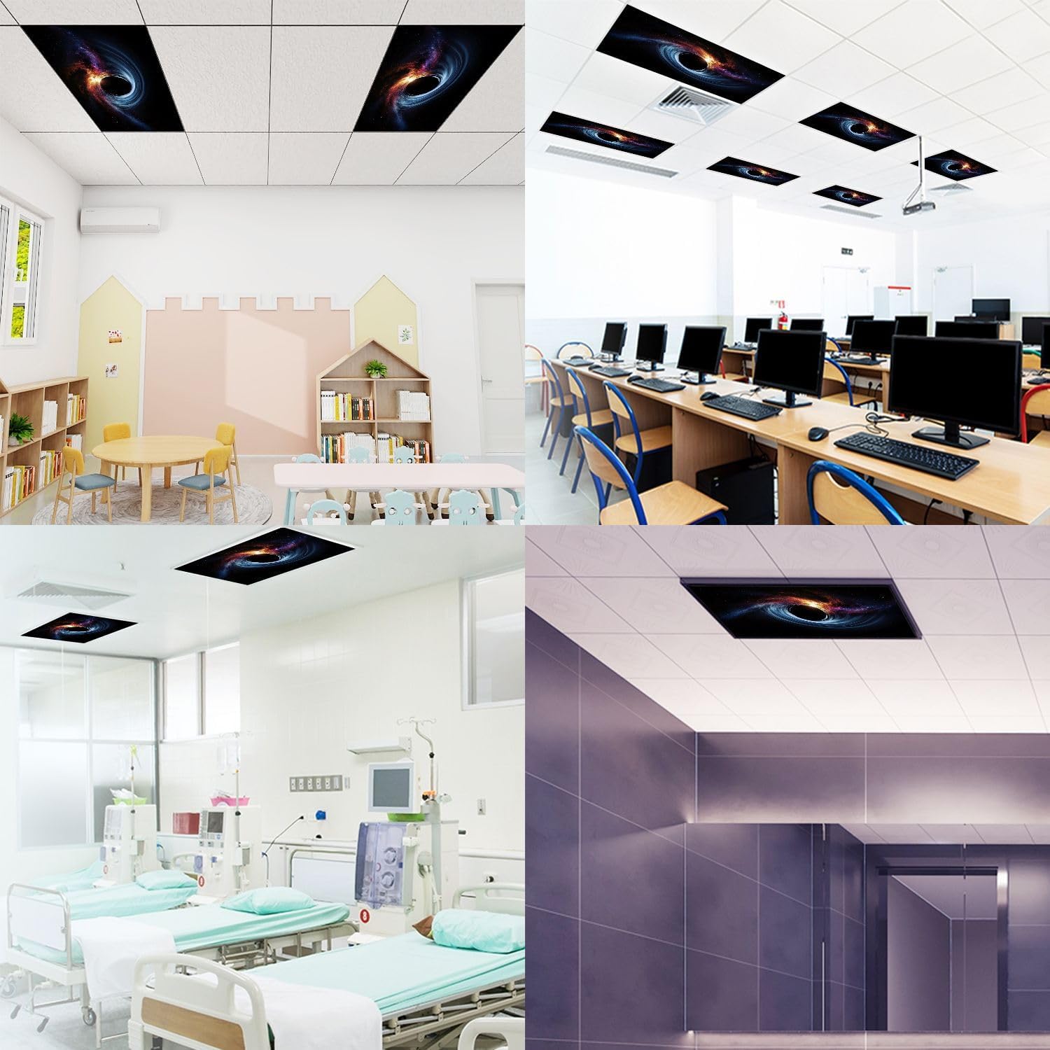 Fluorescent Light Covers for Ceiling Lights 3D animation largest known supermassive black fiction Colorful Easy to Install Magnetic Light Filter for Classroom Office Hospitals School Home Decor