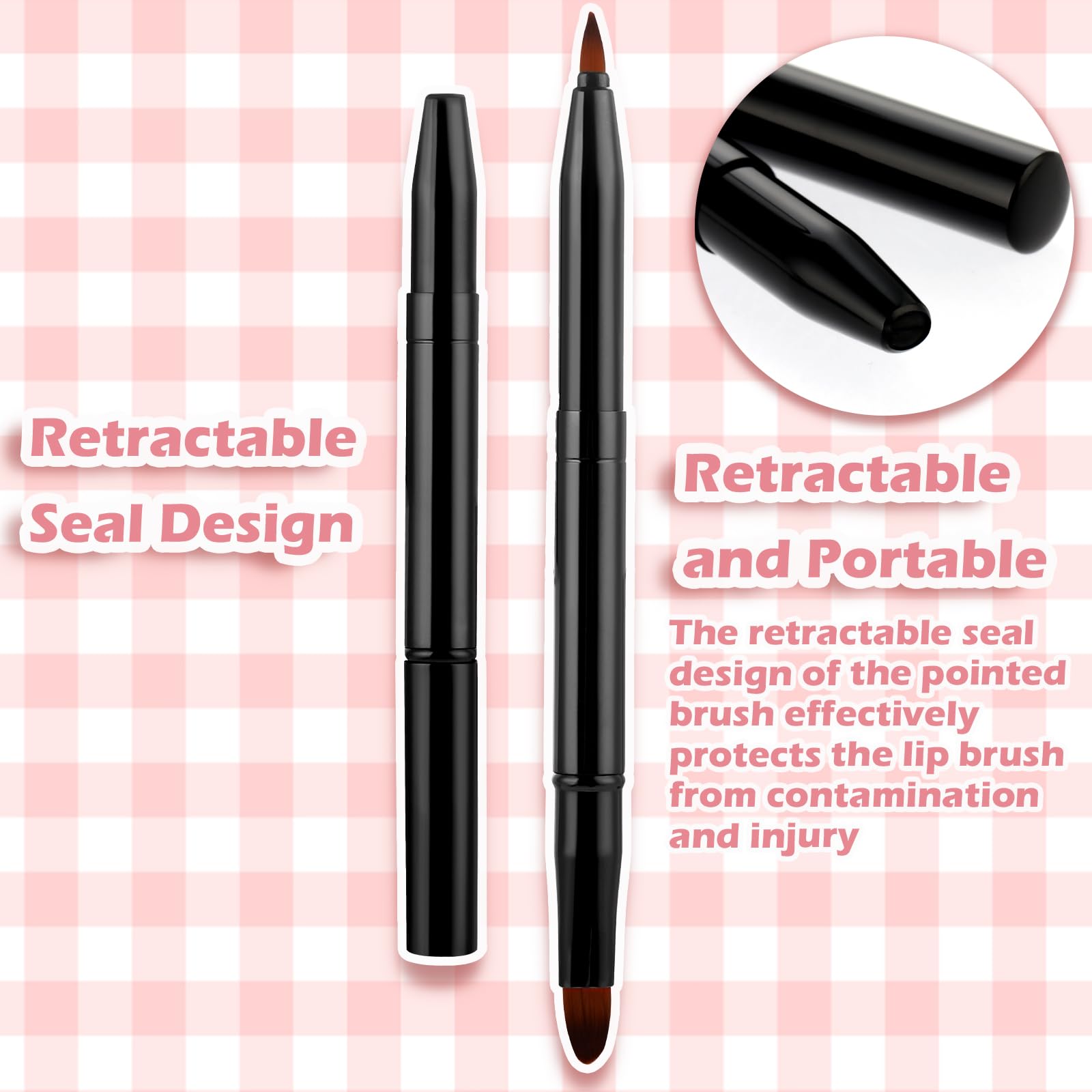 WLLHYF Pinceau à lèvres professionnel double face rétractable pour fond de teint de voyage pour femmes et filles (noir)