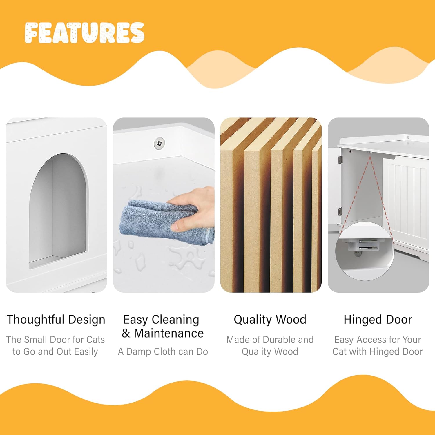 ZENY Wooden Cat Litter Cabinet, Hidden Litter Box Enclosure, Modern Storage Bench with Divider, Fit Most Boxes - White