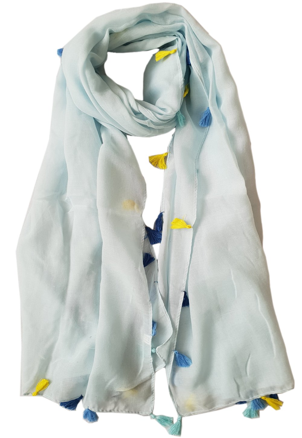 Glamlondon Women's Blue Light Plain Scarf With Tassel (Blue Light)