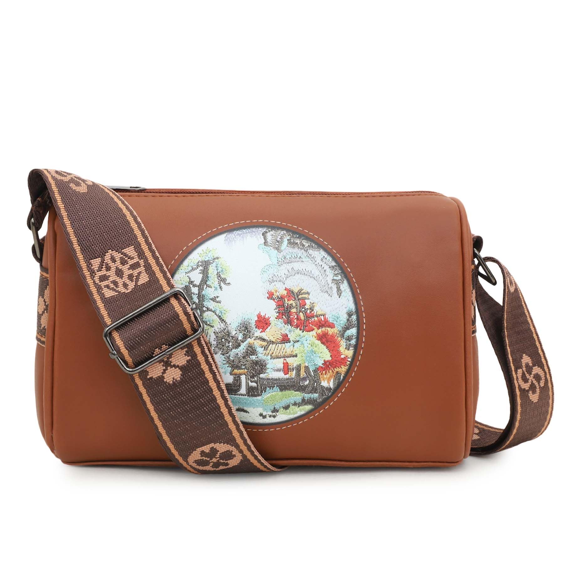 bag pepper Pu leather drum shape Printed Sling Bag with adjustable strap| Ladies Purse Handbag for women-picture-35