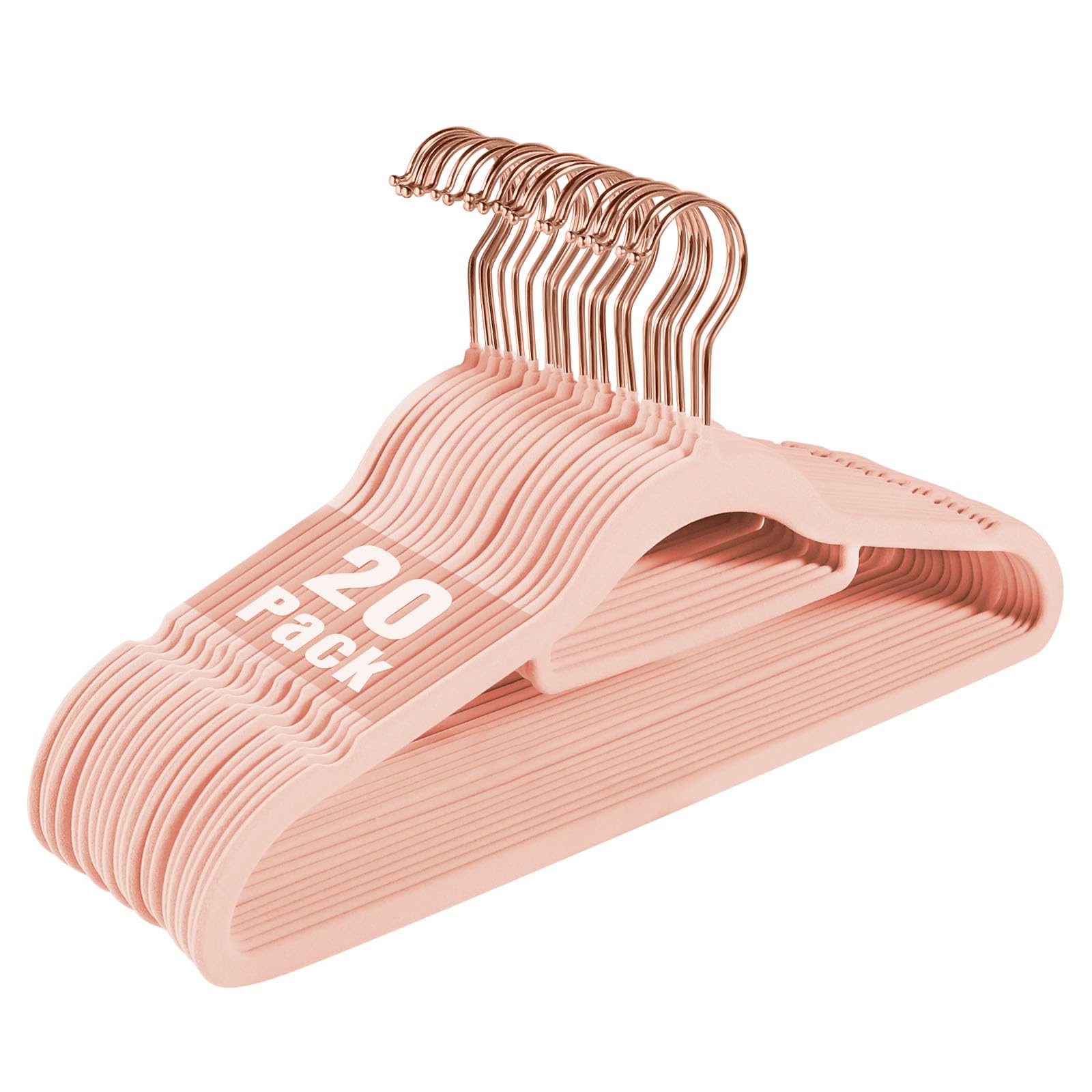 Velvet Clothing Hangers Felt Non-Slip Pink Suit Hanger Space Saving Clothes Hangers for Dorm Heavy Duty Adult Hanger Hangers with 360° Swivel Rose Glod Hook 20 Pack (Pink with Rose Glod Hook)