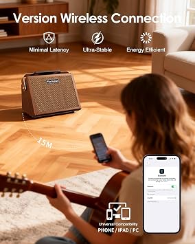 Flatsons Crush20 Acoustic Guitar Amp, 20W Mic/Guitar Amplifier with Reverb, 2-Band EQ, Rechargeable 8H Battery Life, Advanced Dual-chip Wireless Portable Speaker for 6.35mm Microphone/Acoustic Guitars