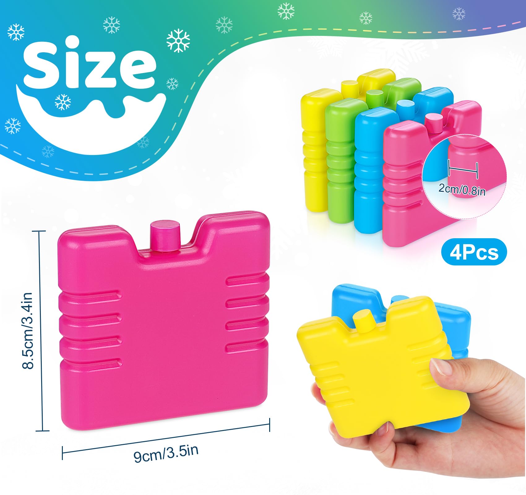 4 Blocs Glace Réutilisables Ultra-plats 200 Ml – Pour Sac Isotherme, Pique-nique, Lunch – Motif Flocon
