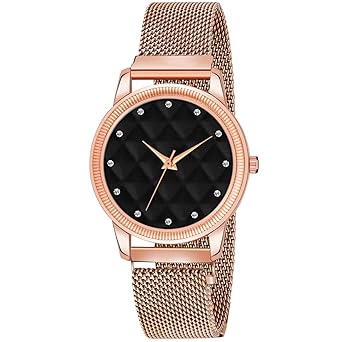 Goldenize fashion Branded Rose Gold Analogue Kids and Baby Girl Magnet Belt Diamond Stylish Watch for Women and Girl