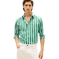 Tommy Hilfiger Uomo Camicia Poplin Bold Stripe Regular Fit, Nero (Nouveau Green/Stripe)