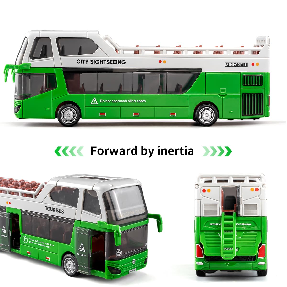 Autobús urbano de juguete con luces y sonidos para niños y niñas, juguete realista de autobús de dos pisos, gran regalo para niños y niñas a partir de 3 años (verde) 7