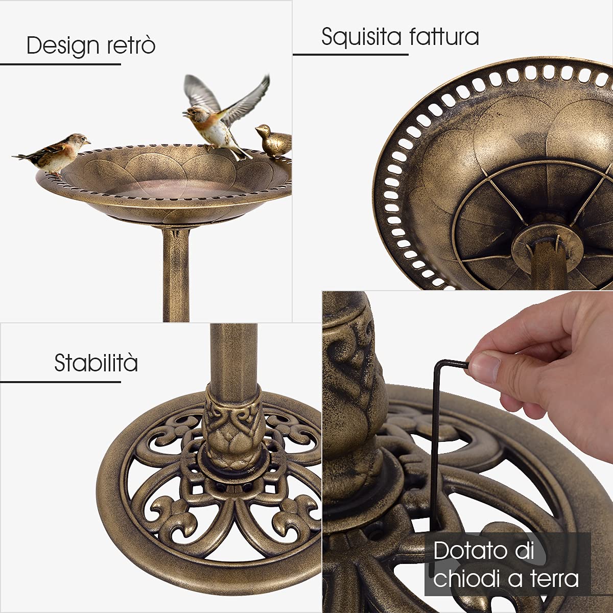 DREAMADE Mangiatoia per Uccelli, Abbeveratoio per Uccellini Selvatici per Gardino Balcone, 51 x 72 cm (Bronzo)