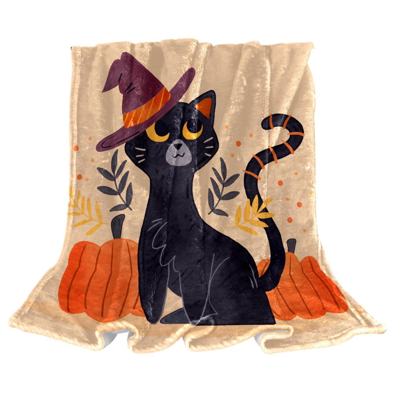 Couverture jeté de canapé chat noir citrouille cadeau d'automne