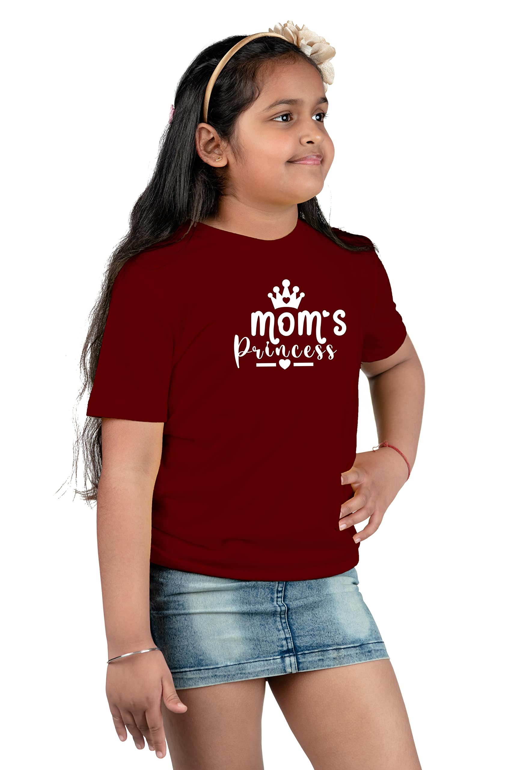 Chombooka Cute Mom’s Princess Printed Kids T-Shirt | Soft Cotton Half Sleeve Graphic Tee for Baby Girls Maroon 1