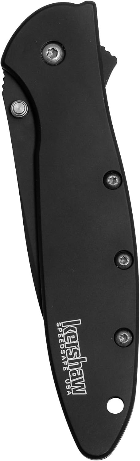 Kershaw Leek, Black Serrated Pocket Knife (1660CKTST); 3 inch Partially Serrated 14C28N Steel Blade, 410 Stainless Steel Handle, Cerakote Blade Finish, SpeedSafe Open, Pocketclip, 3 OZ : Tools & Home Improvement