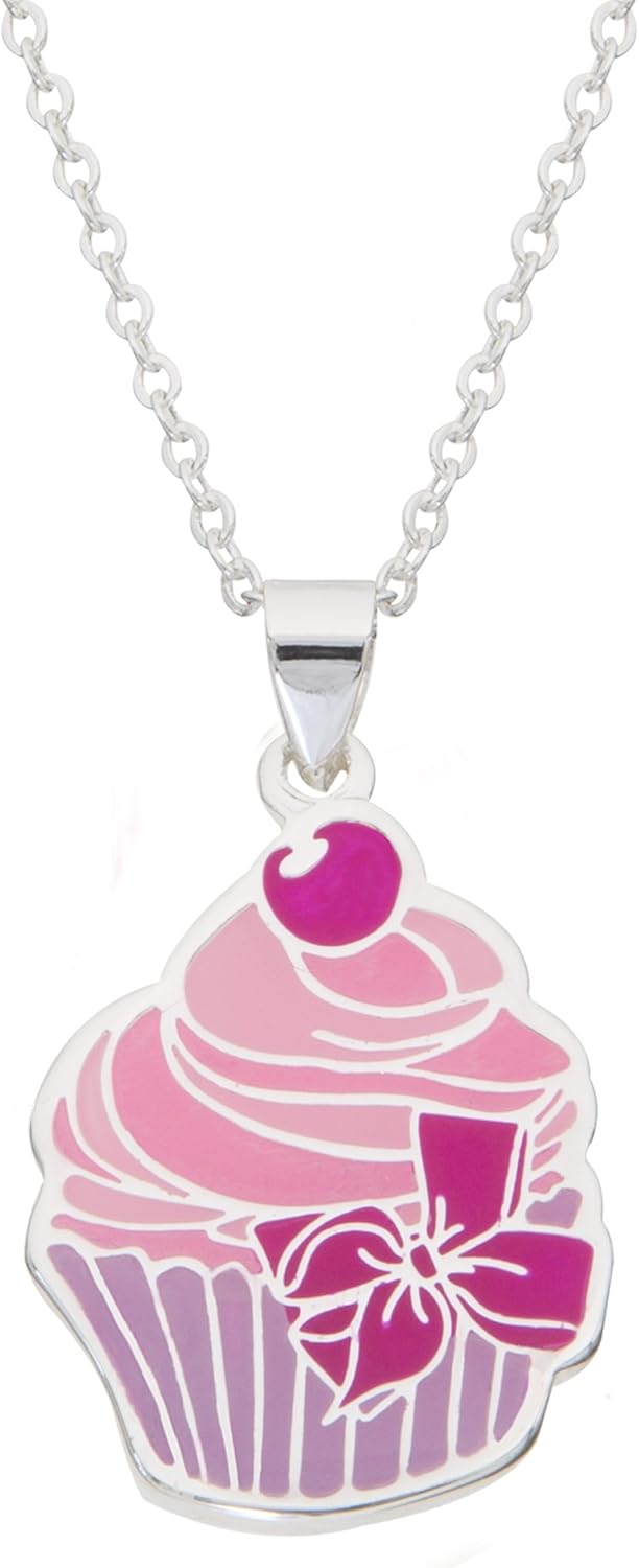 Jojo Siwa Girl's Jewelry Silver Plated Pink Cupcake Pendant, 16"+2": Clothing, Shoes & Jewelry