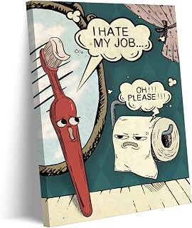 Funny Bathroom Canvas Wall Art Toothbrush And Toilet Paper Painting Picture Wall Decor Vintage Colorful Humor poster print Artwork for Bathroom Restroom Home Decoration