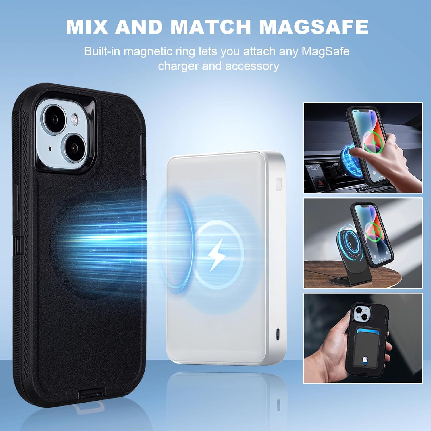 Defender for iPhone 14 Case with Belt Clip Holster, [Compatible with MagSafe] Heavy Duty Rugged Shockproof Anti-Drop Full Body Protective Case for iPhone 14 6.1 Inch (Black) - Image 4