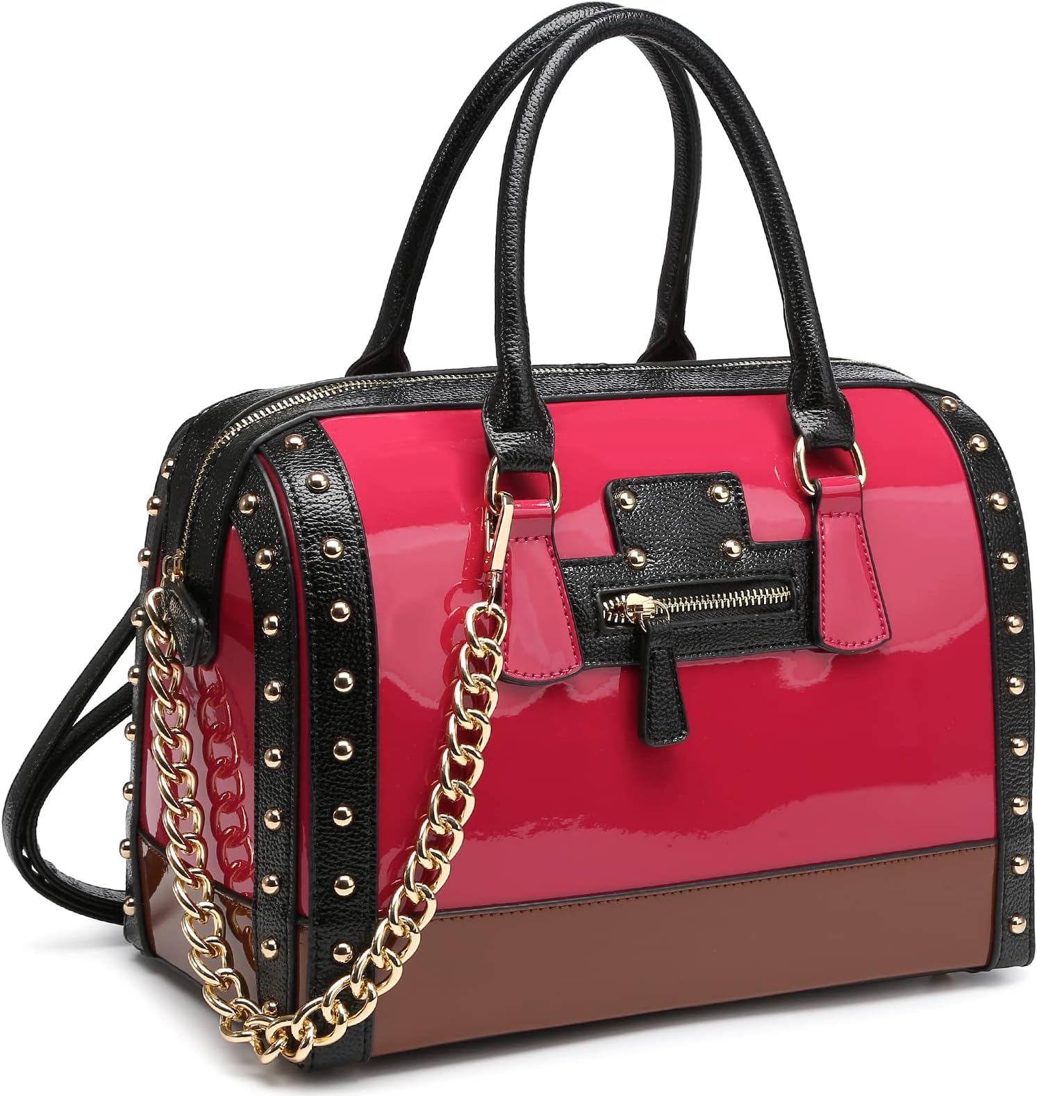 DaseinShiny Patent Faux Leather Handbags Barrel Top Handle Satchel Bag Shoulder Bag for Women