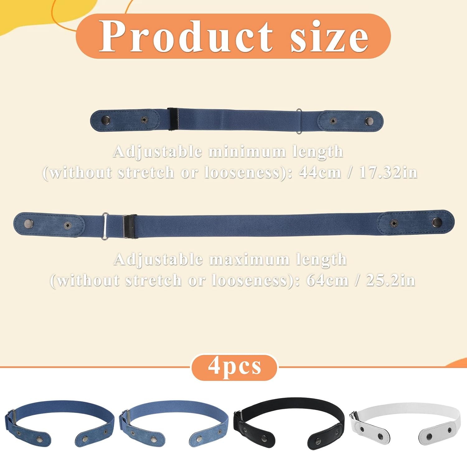 4Pcs No Buckle Belt Women Elastic Buckless Belts