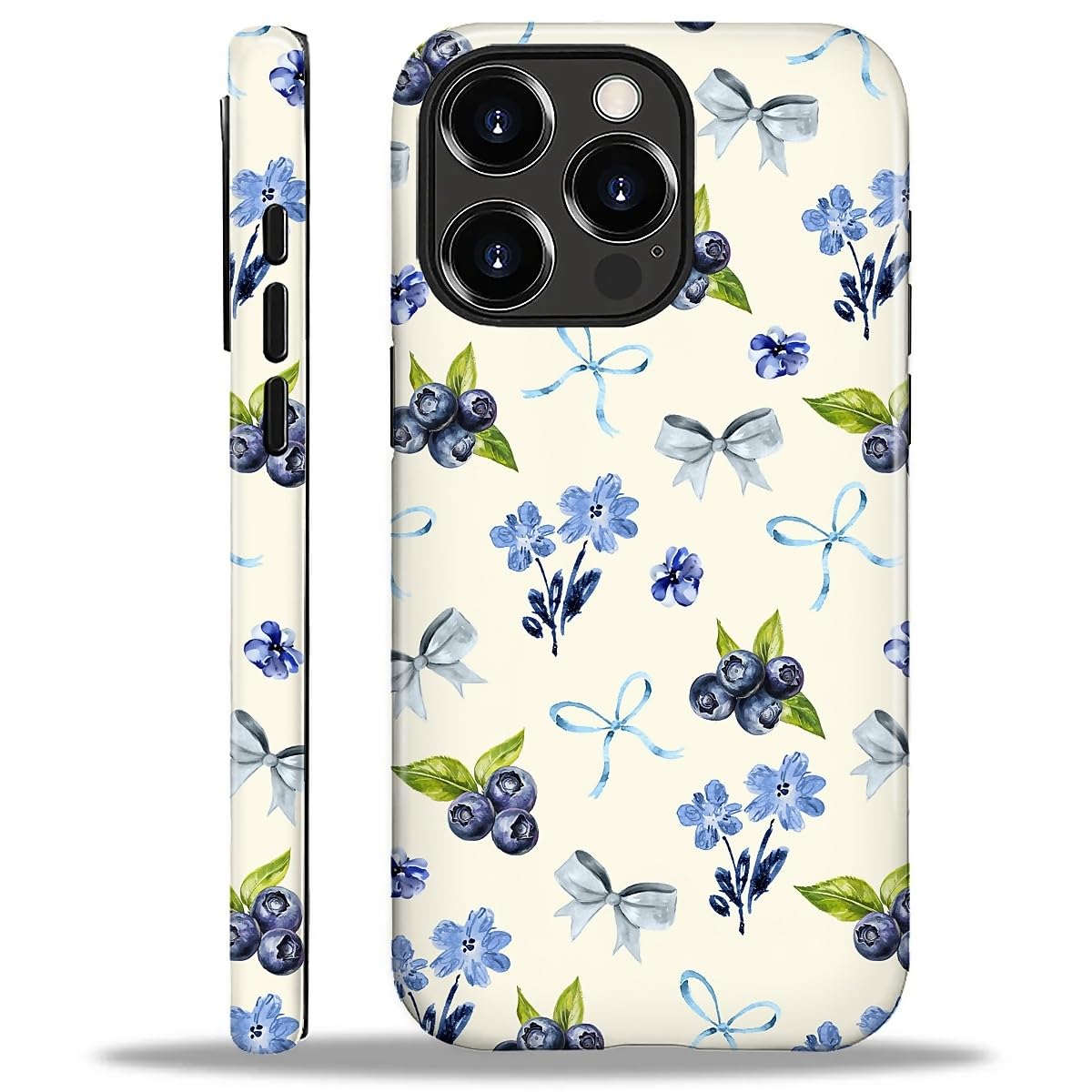 for iPhone 16 Pro Case,HL2 Aesthetic Blueberry Bow Tie Hybrid 2 Layer Hard Shell Silicone Protective Pattern Design Case