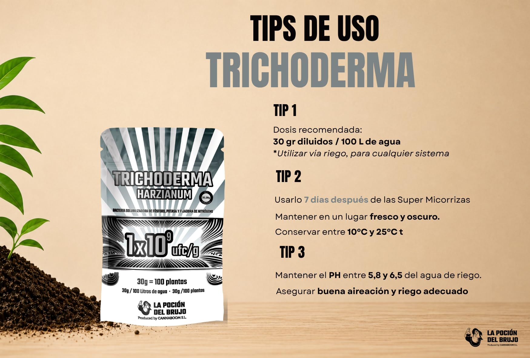 Trichoderma Harzianum = 1x10⁹ ufc/g | Bacterias de la rizosfera 1x10³ ufc/g (100p) - "Cannaboom" | Defensa radicular avanzada | Más vigor y raíces sanas | Microbiología útil de alto rendimiento