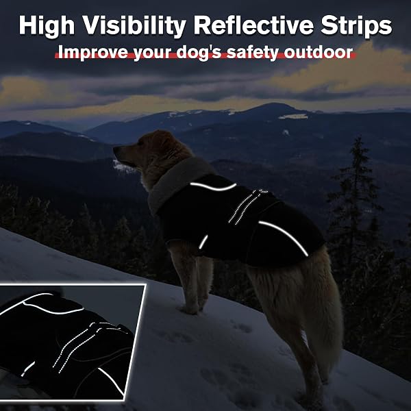 Lelepet Warm Coats and Jackets for Dogs, Waterproof Winter Dog Coat for Cold Weather, Reflective Dog Puffer Jacket, Fleece Lining Pet Coat with Harness Hole for Large Dogs, Black 2XL - 3