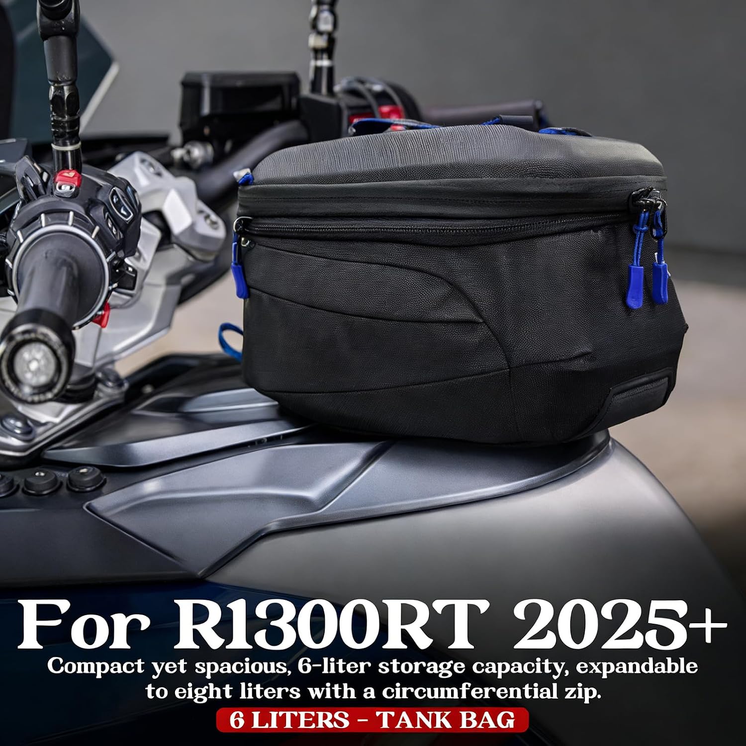 R1300RT Tank Bag Motorcycle Fuel Tank Bag 6-8L Compatible with BMW R1300RT R1300 RT R 1300 RT 2025 2026 Waterproof Fuel Tank Bag Front Tool Bag Portable Backpack Quick Release Luggage Storage Bag
