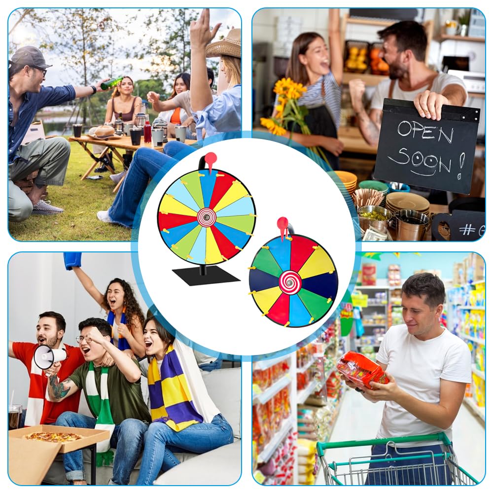 Ruota della Fortuna, 1x10 Slot Ruota Girevole per Premi, 1x 15 Slot Ruota Premio da Tavolo Spinning con Gomma e pennarelli, Gioco Ruota della Fortuna dei Colori per Fiere Feste Pub Carnevale