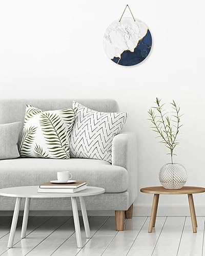 Miniatura 4 de Letrero de bienvenida para decoración de puerta delantera, patrón de mármol salvaje, dorado, azul marino, blanco, degradado, coronas de 10 pulgadas,