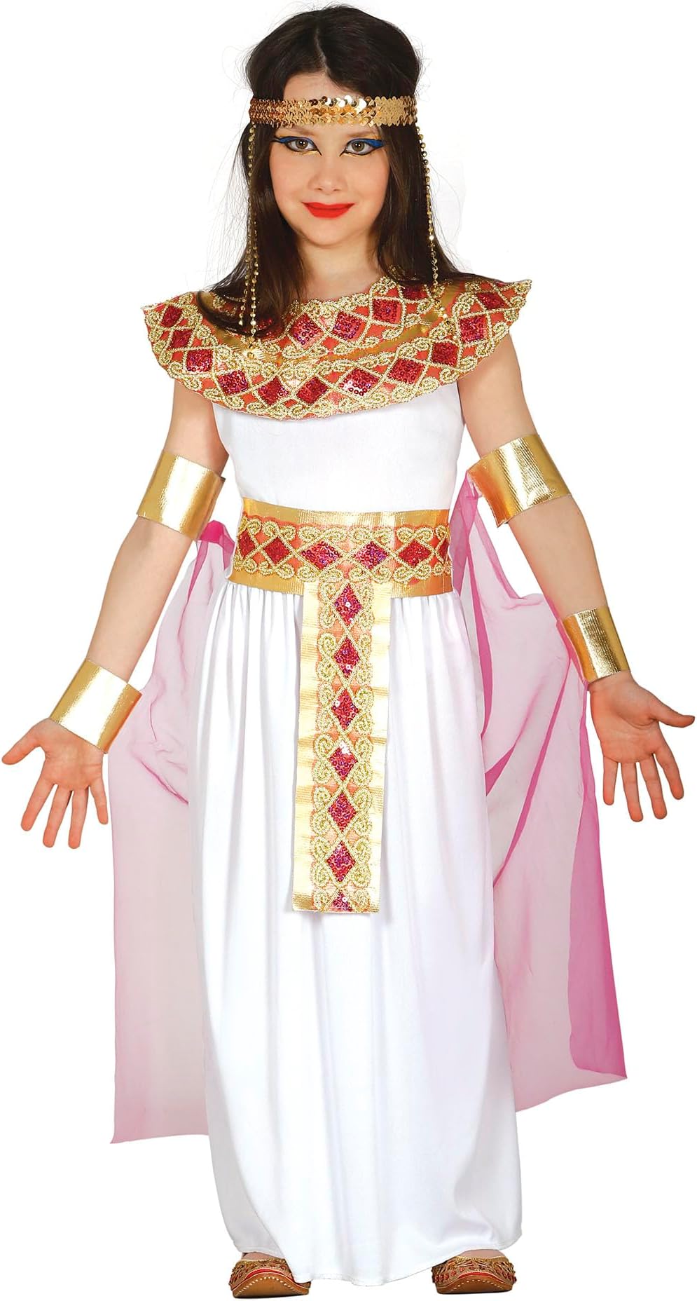 FIESTAS GUIRCA | Egyptian Princess Fancy Dress Costume - Includes Cape, Dress, Belt, and Bracelets - Cleopatra, Ancient Egypt Queen and Pharaohs - For Girls - Halloween, Fancy Dress Parties, Carnival