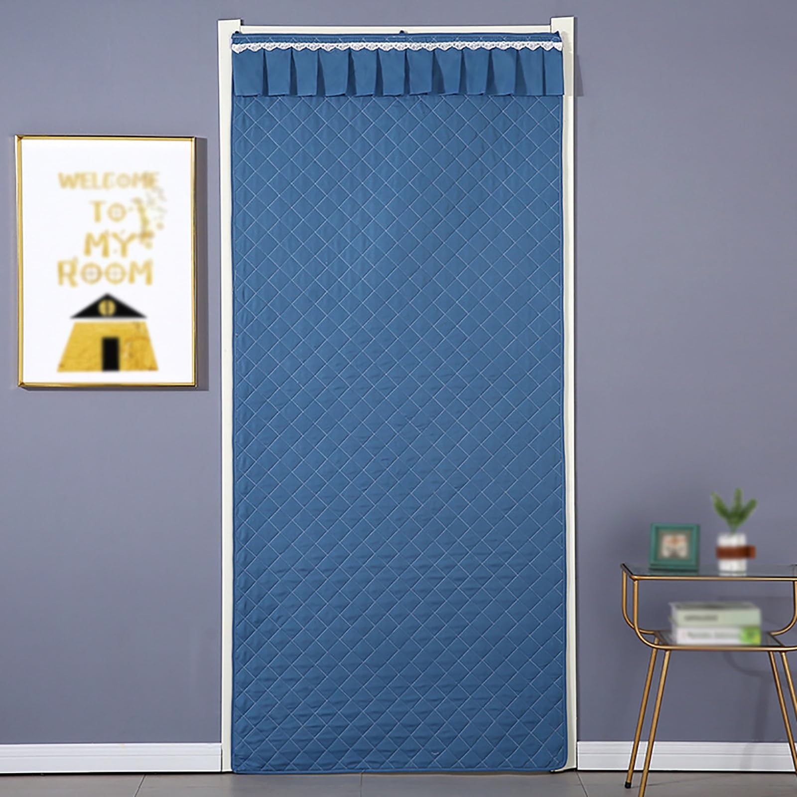 FLYIODFCXV Door curtain, Soundproof Cotton Door Curtain, Punch-free, Suitable for Living Room, Bedroom, Kitchen(Blue,150 * 220cm/59.1 * 86.6in)