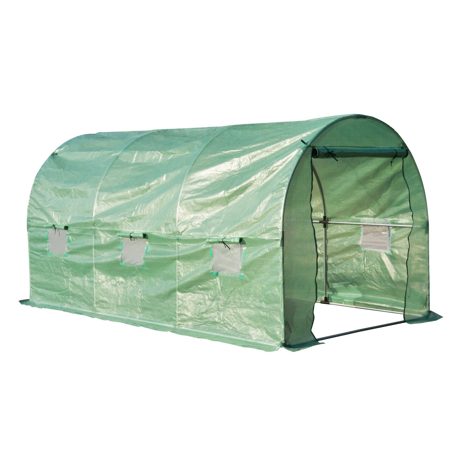 Outsunny Invernadero de Jardín Huerto Tipo Túnel 6 Ventanas Cultivos Plantas y Verduras Cubierta PE 140g/㎡ Impermeable 4x2x1.9m Acero