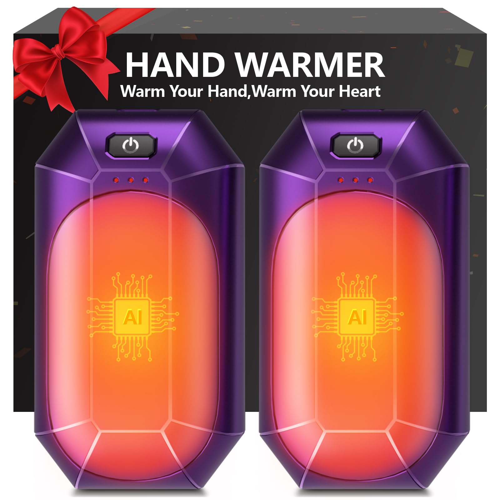 WARMHAND Scaldamani AI ricaricabili, confezione da 2, scaldamani elettrici portatili, riutilizzabili, con chip AI, per attività all'aperto, golf, caccia, campeggio, regali invernali caldi per uomini,
