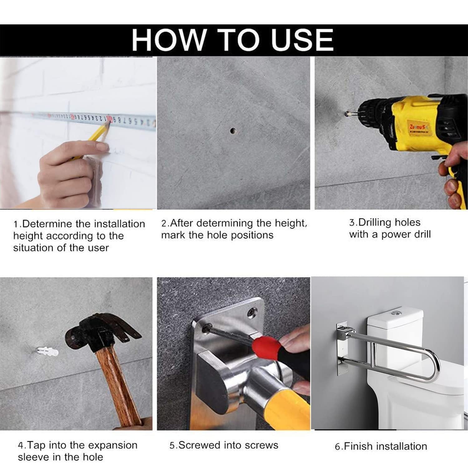 80cm Barra de Apoyo para Inodoro, Plegable Baño De La Barandilla Antideslizante Montaje en Pared Mango de Agarre para Inodoro para Ancianos Discapacitados y Mujer embarazada