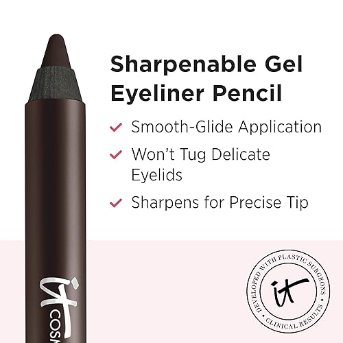 Vista 13 de IT Cosmetics Superhero No-Tug Gel Eyeliner – Impermeable Fórmula Mezclable – Uso todo el día – Lápiz de ojos afilable – 0.042 onzas Marrón brillante