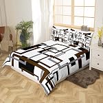 Erosebridal Geometric Duvet Cover for Adult,Vintage Black and Grey Brown Bedding Set Queen,Modern Farmhouse Comforter Cover Home Room Decor,Grid Pattern Bed Sets with 2 Pillow Shams All Season