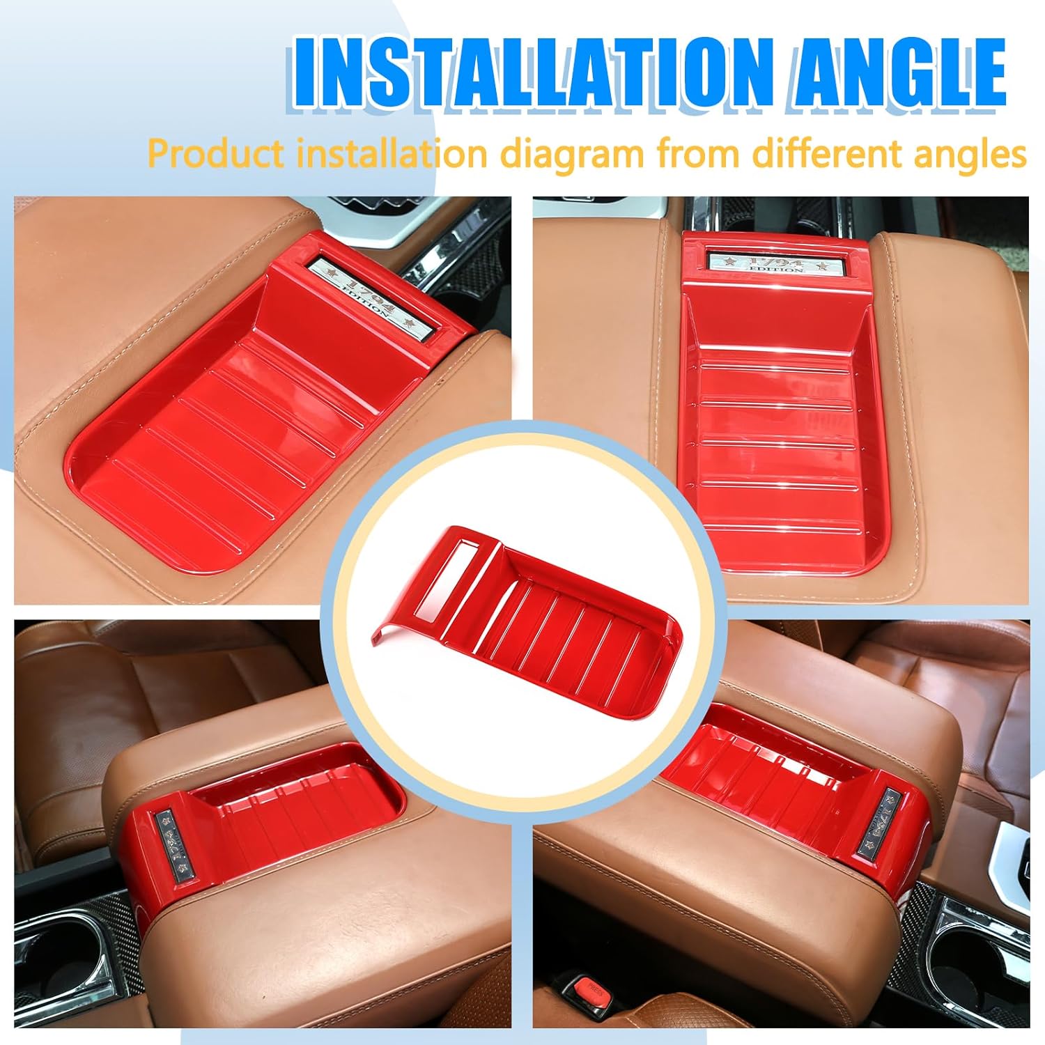 LLKUANG Center Console Armrest Box Storage Box Cover Slot Sticker Car Accessories for Toyota Tundra 2014-2021 ABS Plastic (Red)