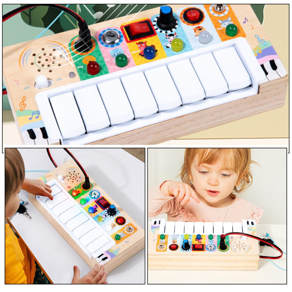 Abaodam Juguete Electrónico Musical para Niños de Madera Color Caqui, Portátil y Seguro para Interiores, Adecuado para Aprender Música y Desarrollo Infantil
