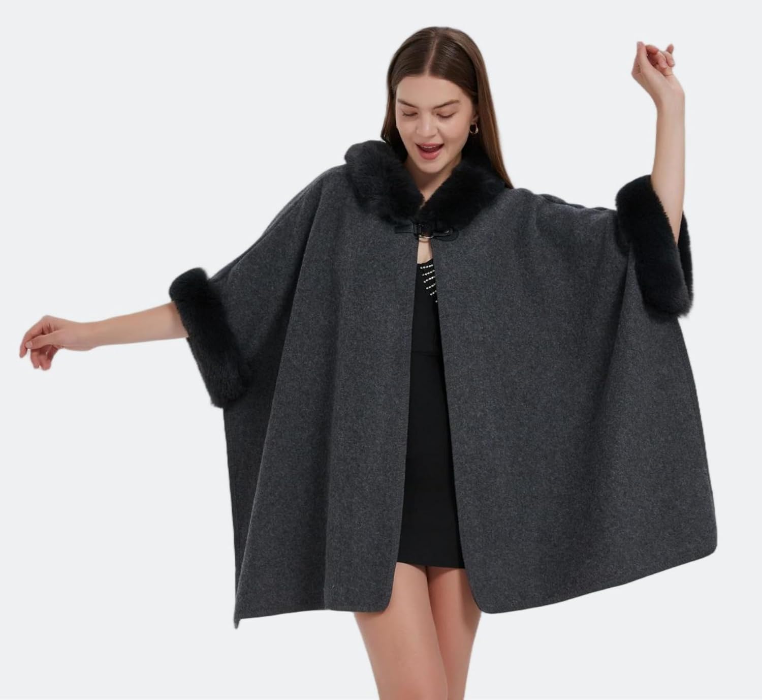 Women's Cardigan Shawl Cape Cloak Winter Warm Hoodie Cardigan Coat - Image 4