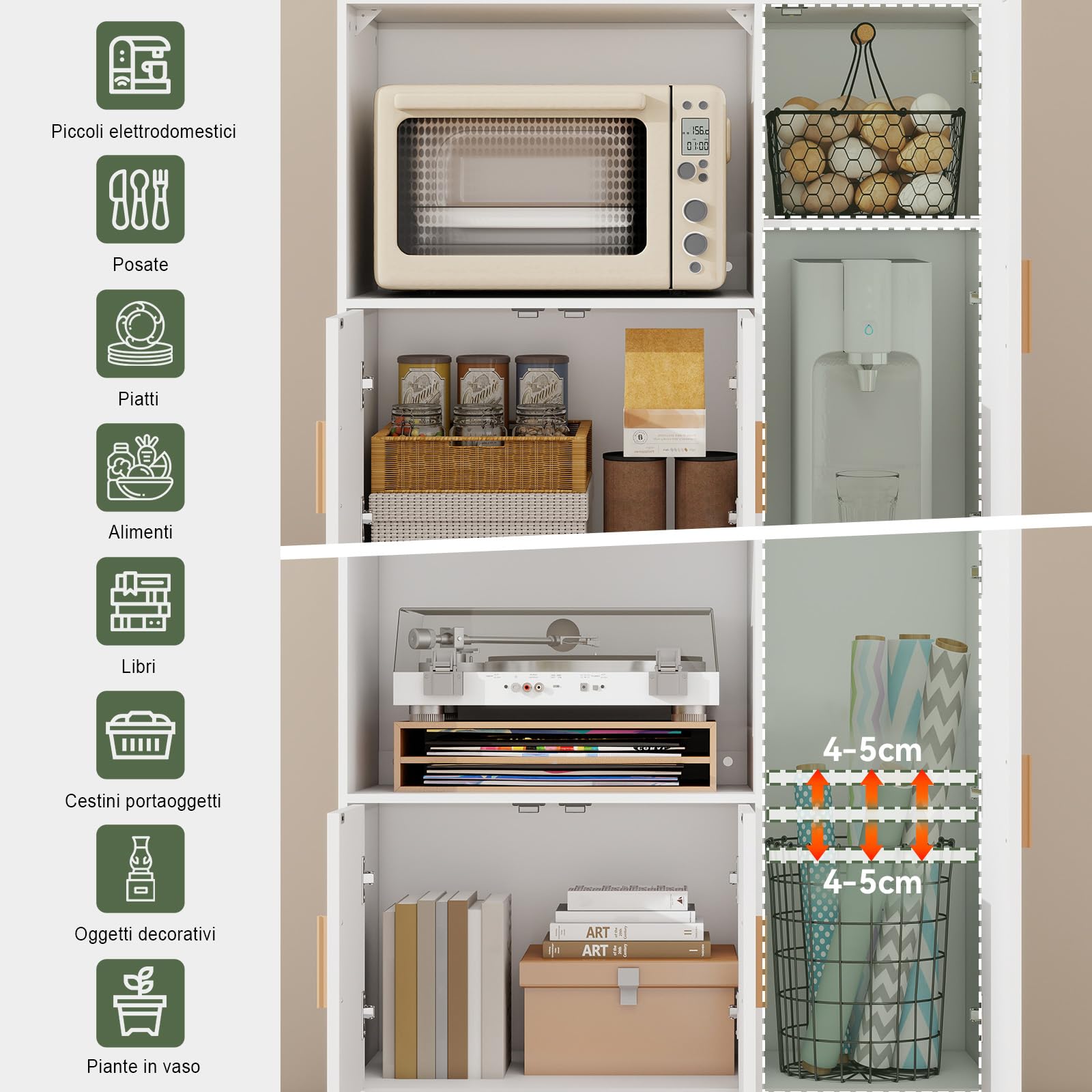 YU YUSING Carrello Cucina con Ripiano Aperto, Mobile Microonde con 4 Ruote
