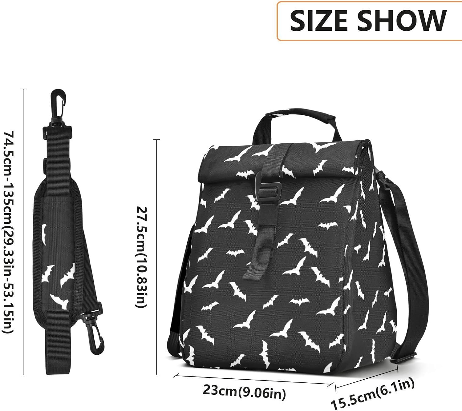 Halloween Bat Lunch Bag Insulated Lunch Box Reusable Cooler Lunch Tote Bag For Women Men LeakProof Roll Top Lunch Bag With Adjustable Hand Strap for Offices Worker School