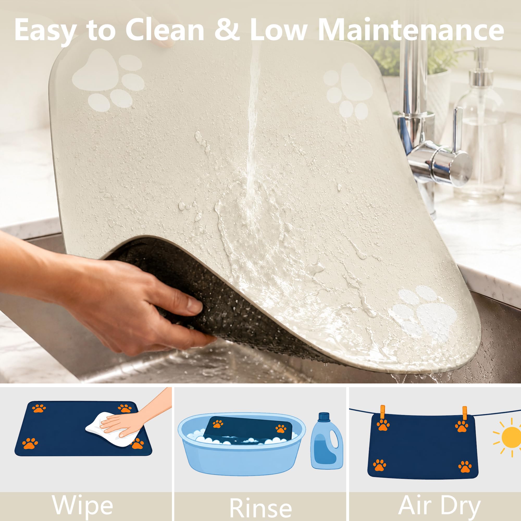 Seyezo Tapis d'alimentation pour animal de compagnie – Set de table étanche à séchage rapide, dos en caoutchouc antidérapant, garde les sols propres, tapis distributeur d'eau et de bol d'eau absorbant