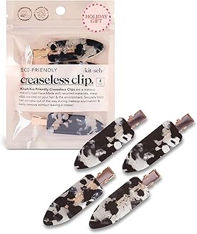 Kitsch Creaseless Hair Clips for Women - No Crease, No Bend Hair Clips for Styling, Bangs, Makeup Application, Face Wash | Recycled Acrylic - Black Terrazzo | Ideal Gifts for Women, 4pcs