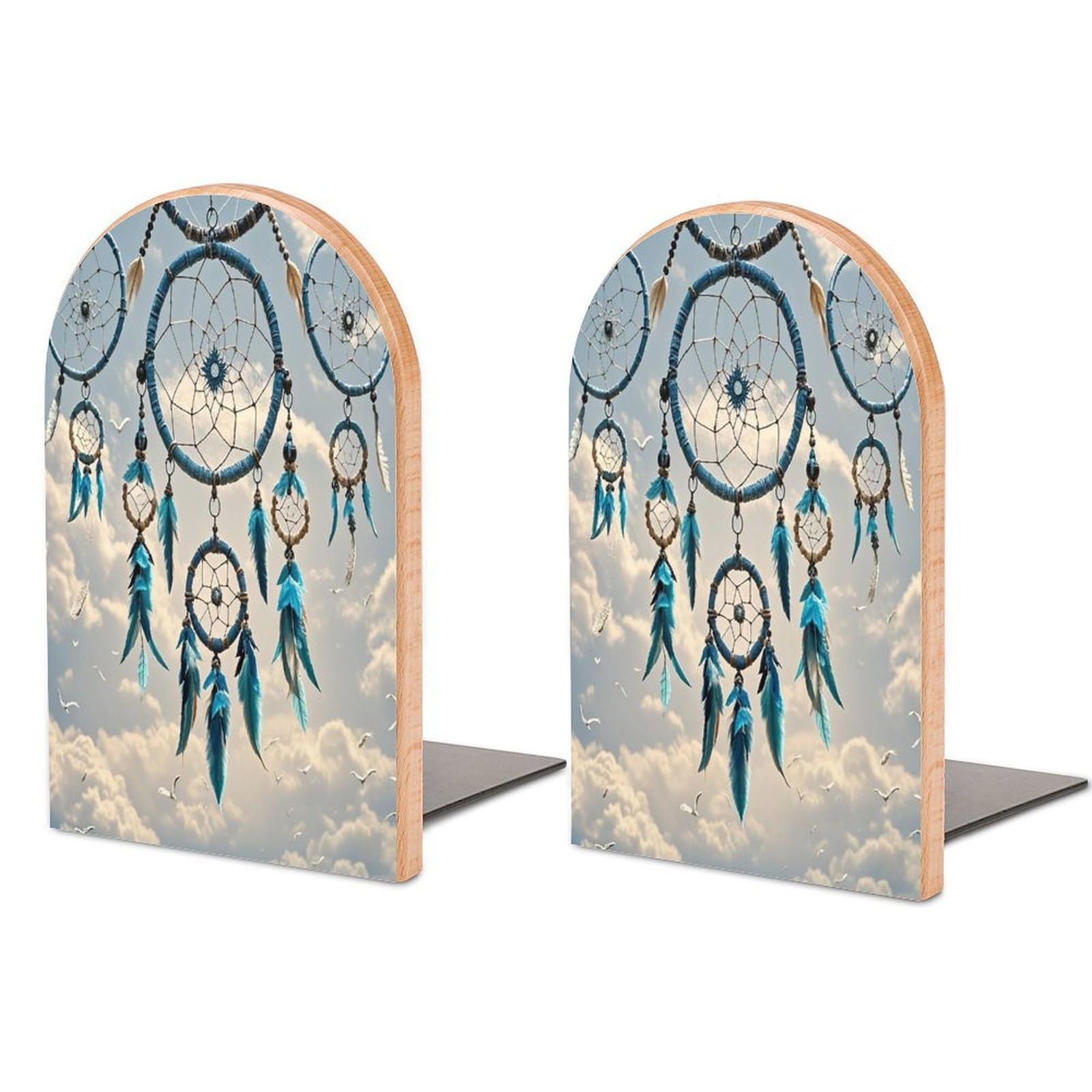 Sujetalibros de madera resistente Native Dream Catcher decorativo y antideslizante para estanterías