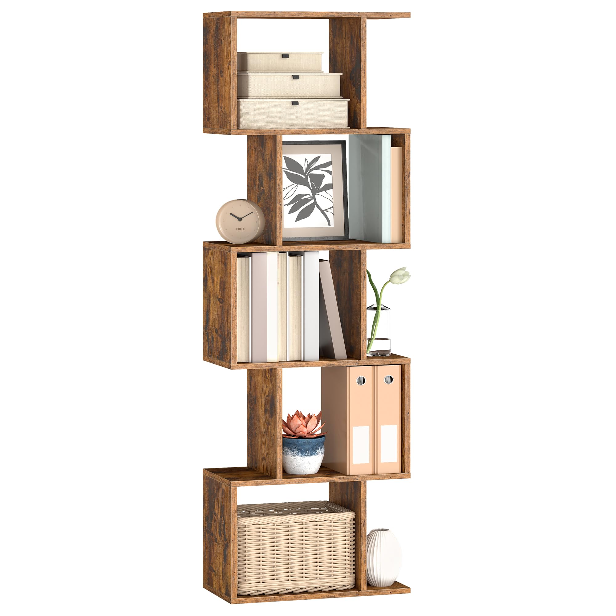VASAGLE Bücherregal, Regal mit 5 Ebenen, 24 x 40 x 159 cm, Standregal, Büroregal, freistehend, Dekoregal, zur Präsentation, modern, für Wohnzimmer, Schlafzimmer, Büro, vintagebraun LBC462K01