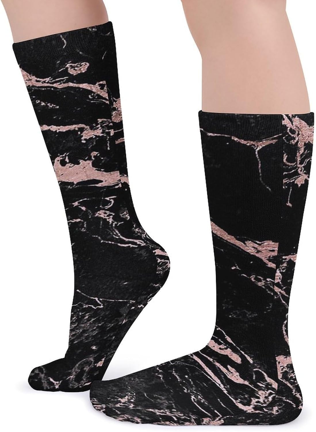 Rose Gold Foil Black Marble Knee High Socks Casual Long Stockings Over Calf Sock Tube for Women Men