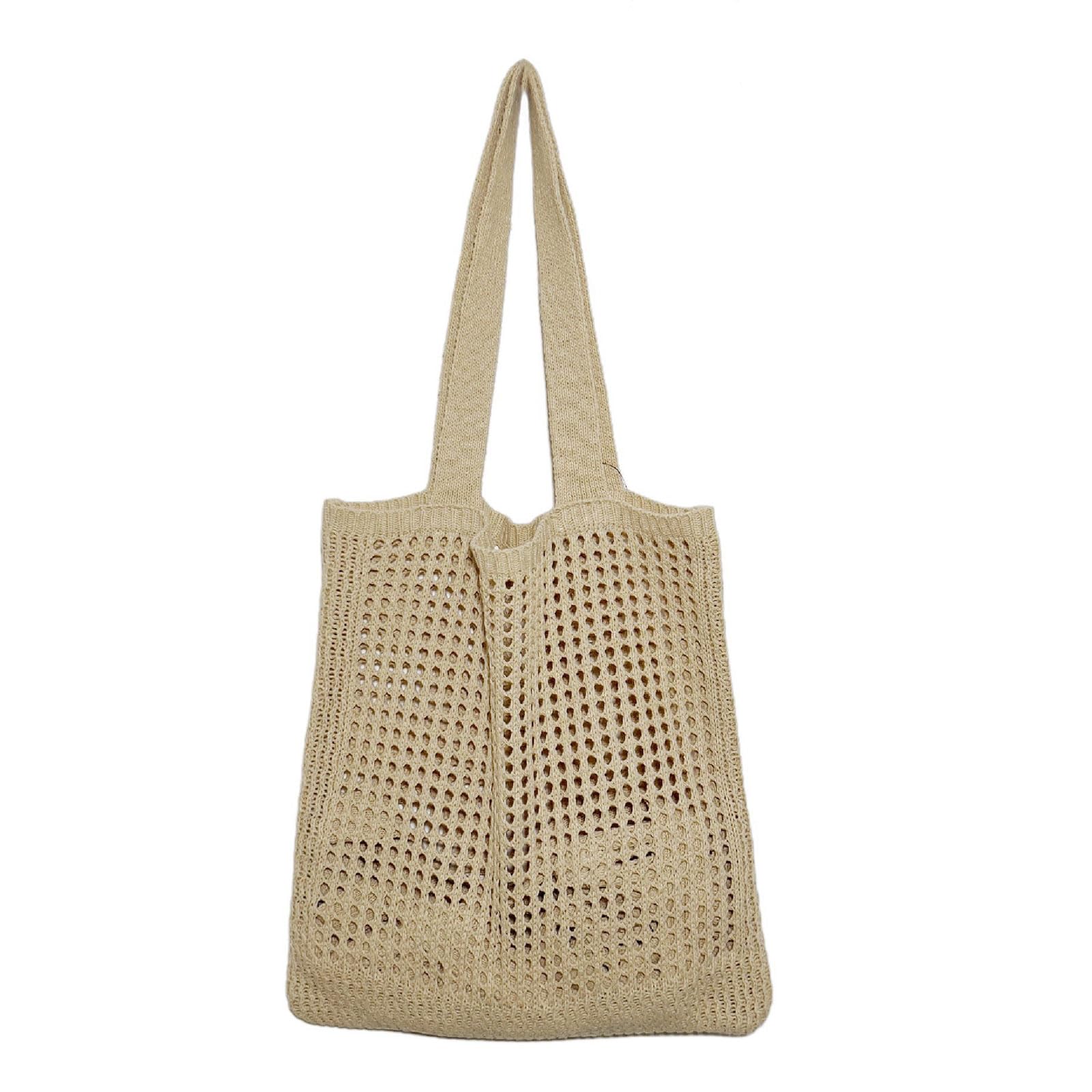 Gurxi 1 x beach bag, beige women, crochet bag, women's summer, crocheted bag, Sboho bag, foldable lightweight mesh beach bag basket, swimming bag, small, shopper for women, beach, travel (33 x 32)