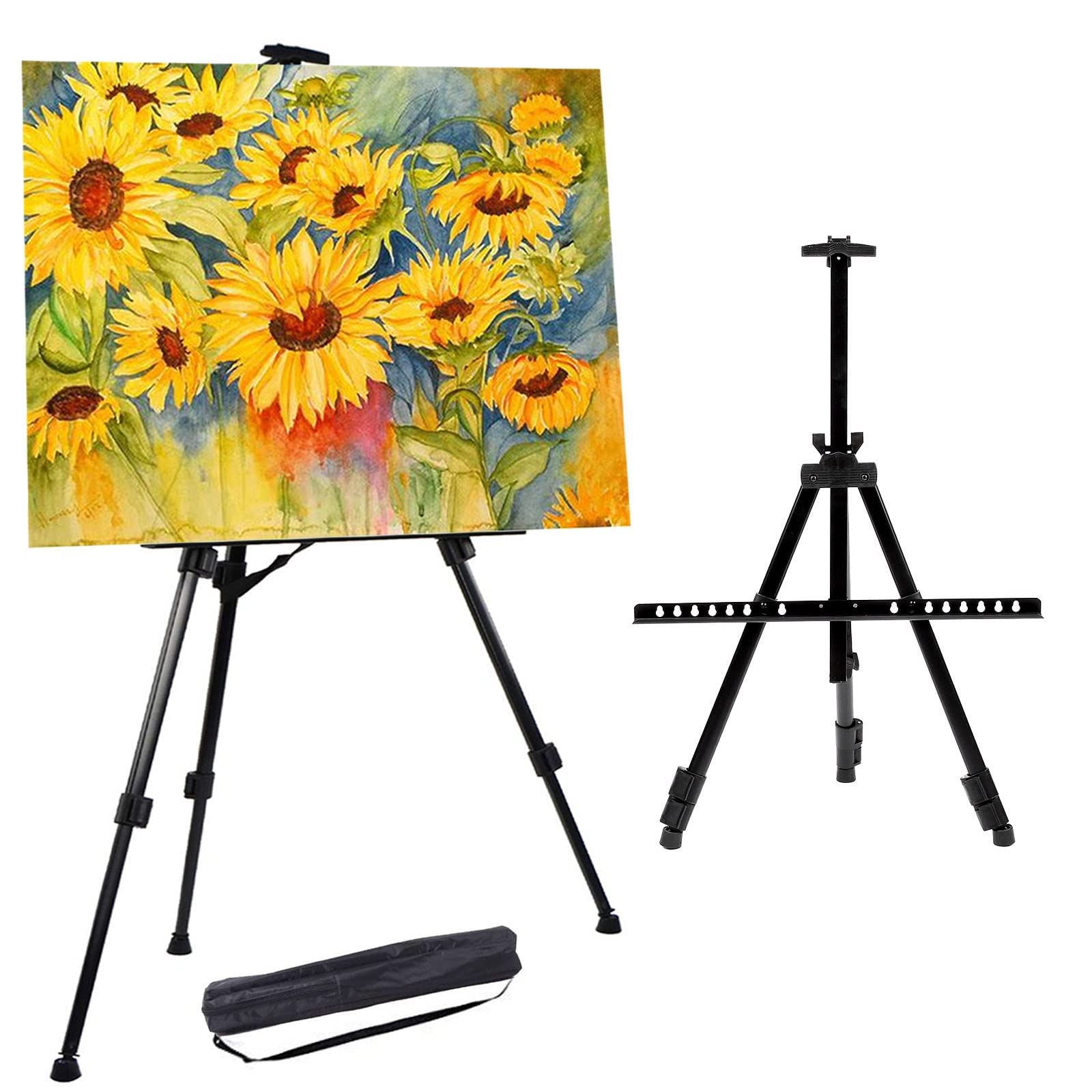Artist Easel Stand, Easels for Painting Canvas Portable Easels for Display Collapsible Metal 22" to 61" Adjustable Height with Portable Bag Tabletop Easel Paint Easel for Sketch, Painting, Display